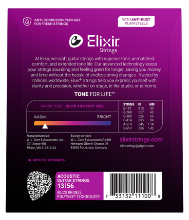 Struny Elixir PolyWeb 80/20 Bronze 13-56 Medium (11100)